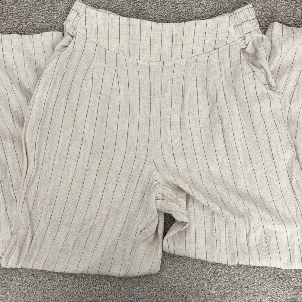 Linen Blend Cameo Striped Beige Pants
